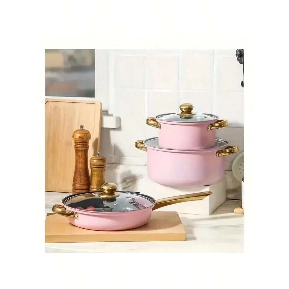 Pink Nonstick Kitchen Cookware Set